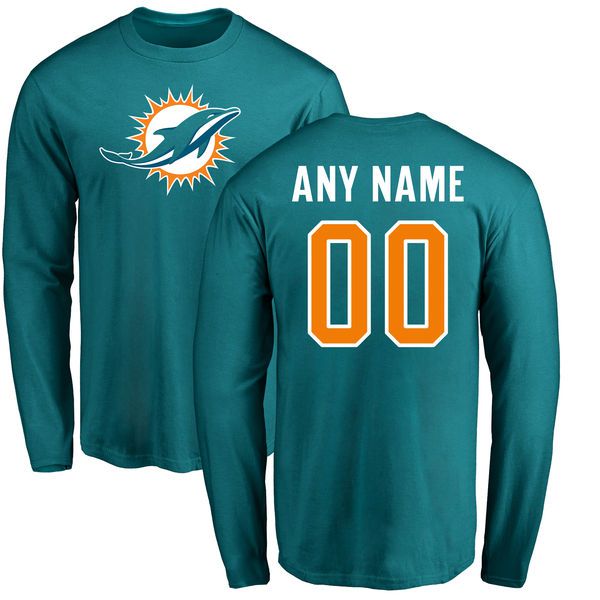 Men Miami Dolphins NFL Pro Line Aqua Any Name and Number Logo Custom Long Sleeve T-Shirt->->Sports Accessory